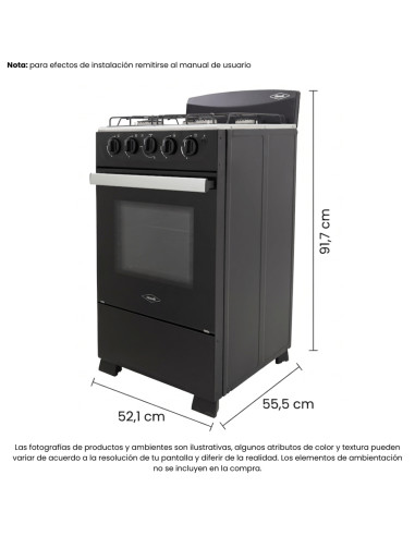 Estufa de Piso Haceb Romero 4 Puestos Gas Natural con Horno Negra ESTUFA ROMERO 50-T GN NE