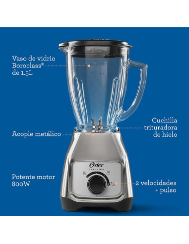 copia de Licuadora Clásica Oster® Velocidades 1.25 Lt 1000 W Cromada BLST4655
